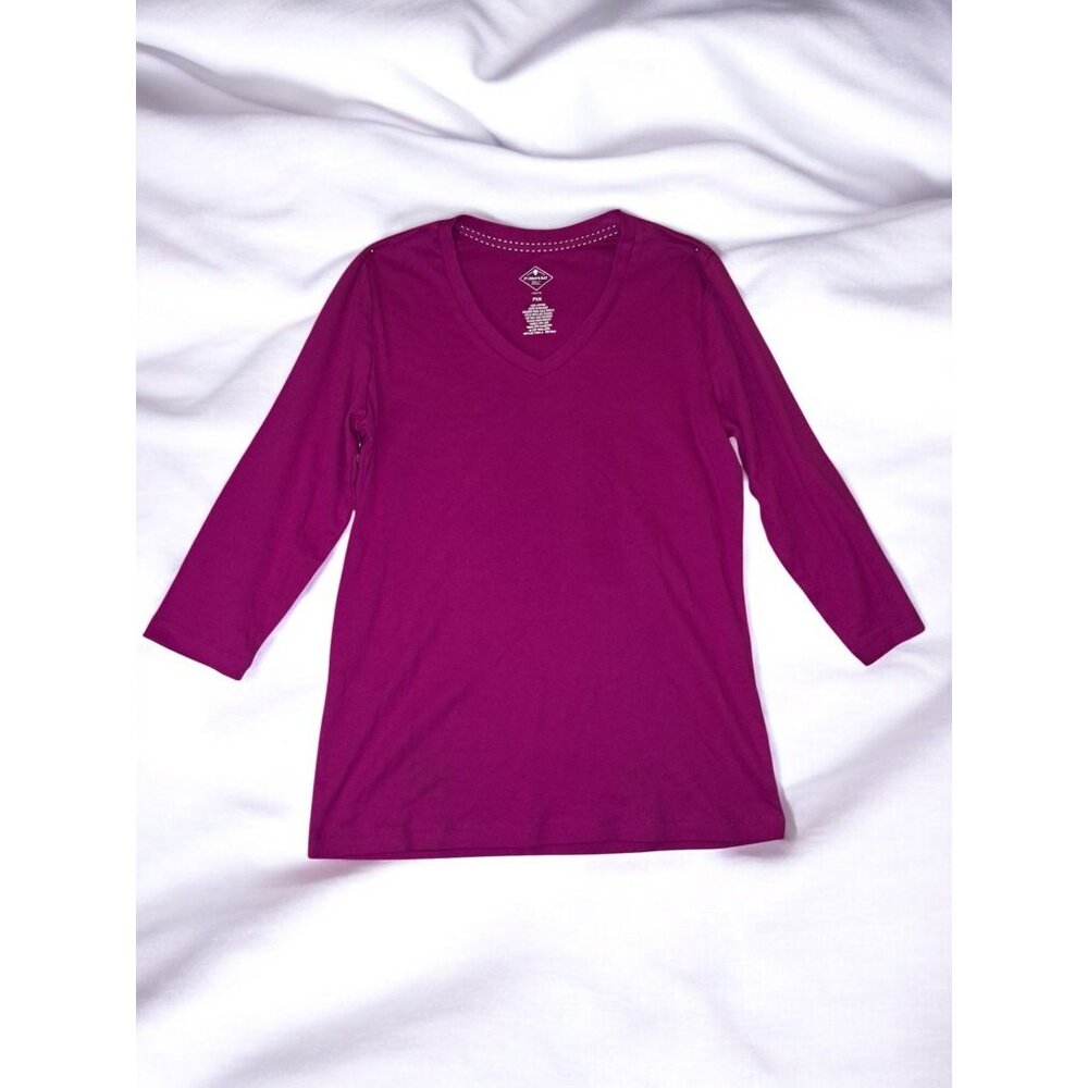 St. John's Bay 3/4 Sleeve Pink V-Neck Size PXS T-shirt